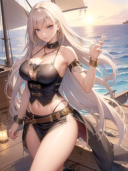 Cinematic Seagull Scene: Her Curvy Body Shimmers UnderGolden Hoops and Layered Necklaces