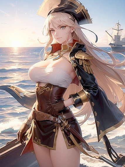 Fierce Pirate Captain in Leather Corset Dominates Her Ship's Deck in High-Res Hentai Action