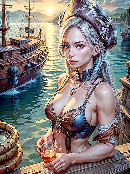 Sensual Pirates Enjoy Passionate Encounters Amidst Swaying Palm Trees and bustling Ports