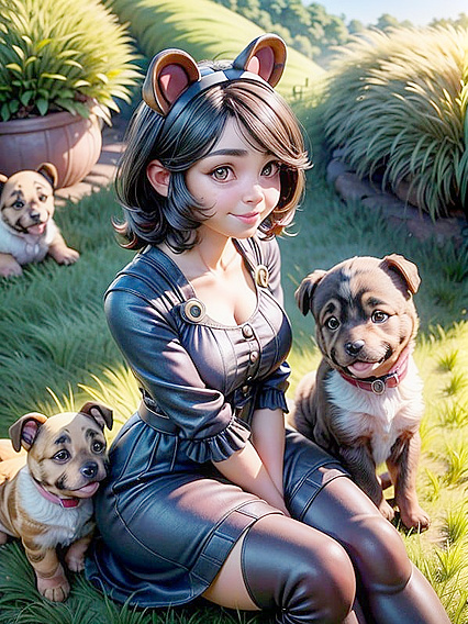 Detailed Puppy Play on Sunny Grass Hillside in Hentai Pornography