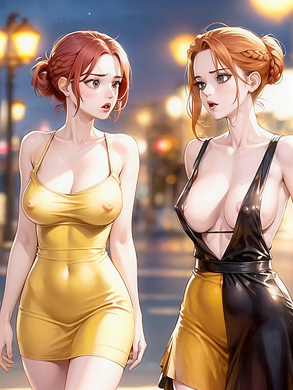 Gentle Fluorescent Glow: Standing Busty Scene in Seductive Hentai Action