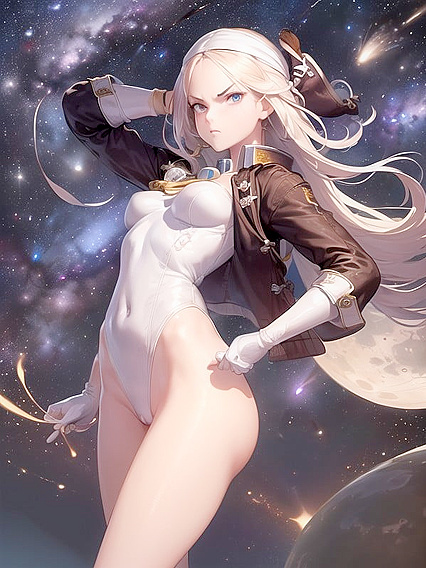 Space Pirate Walks on the Moon with Earth in the Background Hentai Action