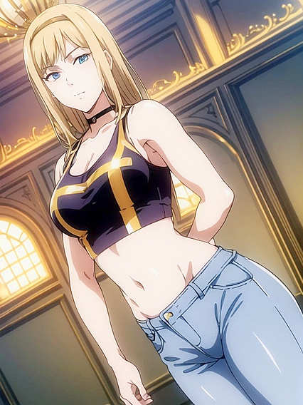 Sexy Gold Sequin Crop Top and Blue Jeans Pose in Mesmerizing Hentai Action