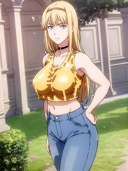 Hands-On Hips, Black Choker, Blue Jeans Hentai Porn Action