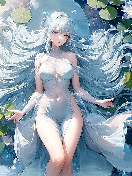 Glistening Water Droplets and Glowing Lilies EnhanceHer Seductive FLOATING HENTAI Experience