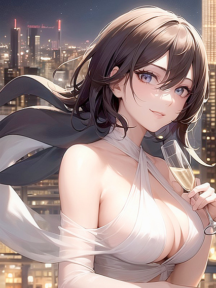 Captivated by Her Seductive Smile and Alluring Eyes in a Silky Shawl Hentai Scene