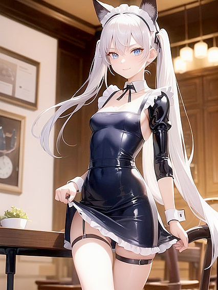 Slit-Pupil Beauty in Latex and Blue Dress for Steamy Hentai Action