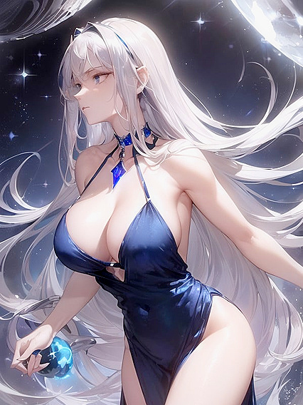 Silky Silver-Haired Woman Exudes Power and Mystery in Moonlit Rune-Filled Clearing Hentai
