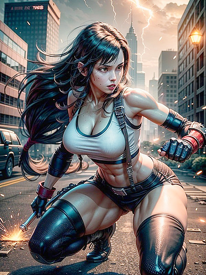 Tifa Lockhart's Muscles Glow Under Ambient Lights in Intense Hentai Fight Scene