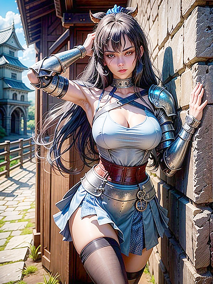 Slim Pale Brunette with Blue Eyes Tempts You atop a Castle in Seductive hentai ACTION!