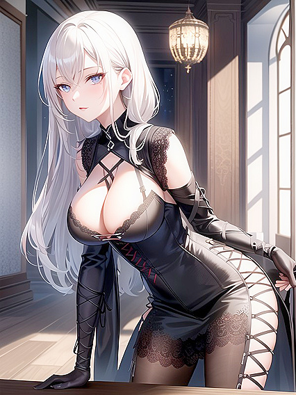 Piercing Blue-Eyed Warrior With Lace-Up Cleavage Wields Dual Daggers in Seductive Hentai AI Image