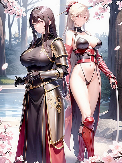 Stylized Armored Warrior Draws Katana in Full Body Hentai Pose