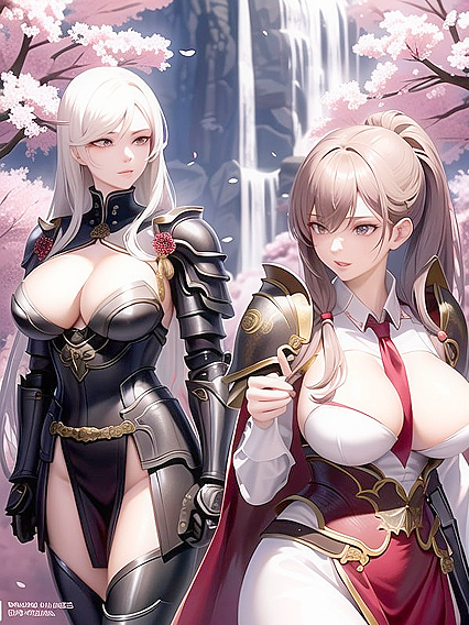 Cherry Blossoms Bloom BehindHer inStylizedArmoredHentaiPleasure