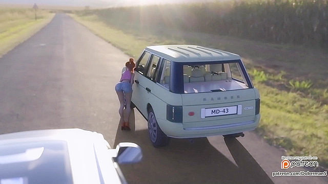 Cheating wife on the way to the country fucked on top of car