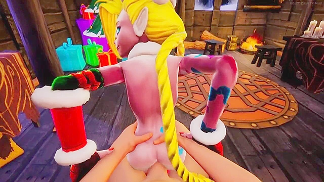 Jinx from league of legends gives a christmas blowjob
