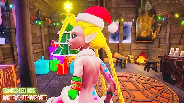 Jinx from league of legends gives a christmas blowjob