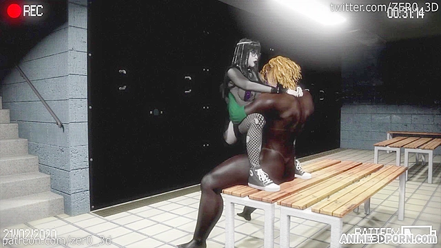 Nerd slut hard fucked by two big dicked futas in the locker room