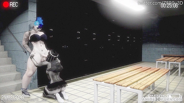 Nerd slut hard fucked by two big dicked futas in the locker room