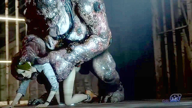 Demon monster fucks a babe in her shaved cunt in jail