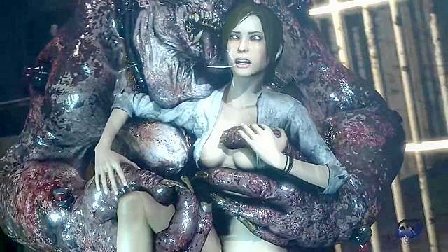 Demon monster fucks a babe in her shaved cunt in jail