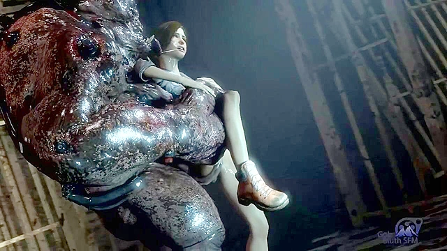 Demon monster fucks a babe in her shaved cunt in jail