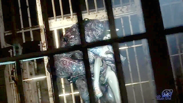 Demon monster fucks a babe in her shaved cunt in jail