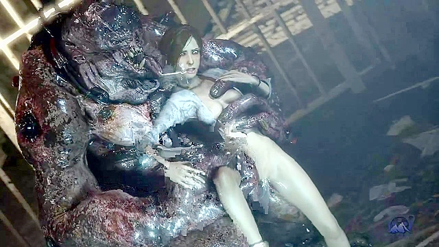 Demon monster fucks a babe in her shaved cunt in jail