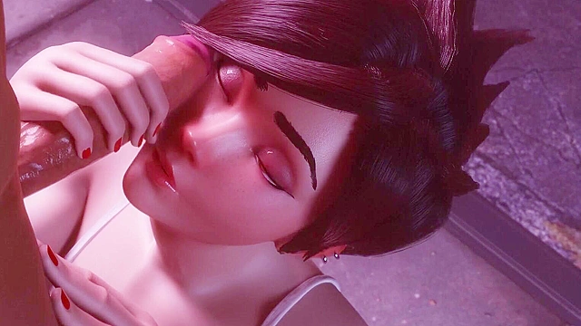 Overwatch Tracer gives 3D animated blowjob till cumshot