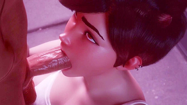 Overwatch Tracer gives 3D animated blowjob till cumshot