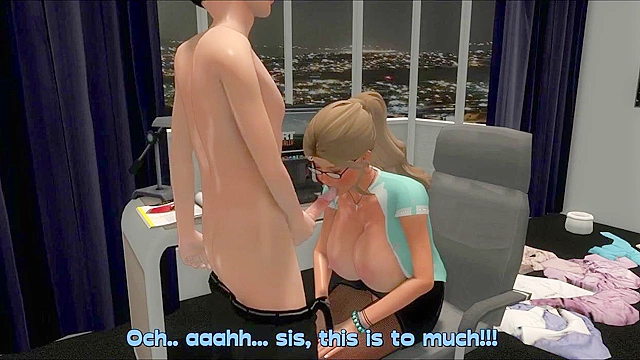 Pathetic nerd gets caught masturbating by sister and is extorted in to wanking it