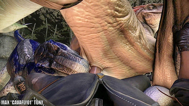 Guy fucks multiple dinosaur raptors in dirty groupsex