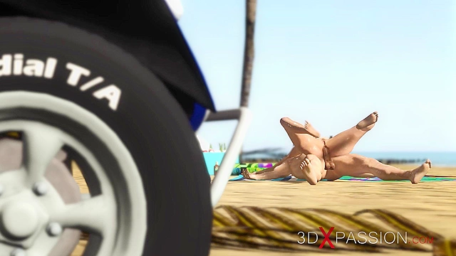 Hot 3d animated horny brunette has passionate sex on the beach