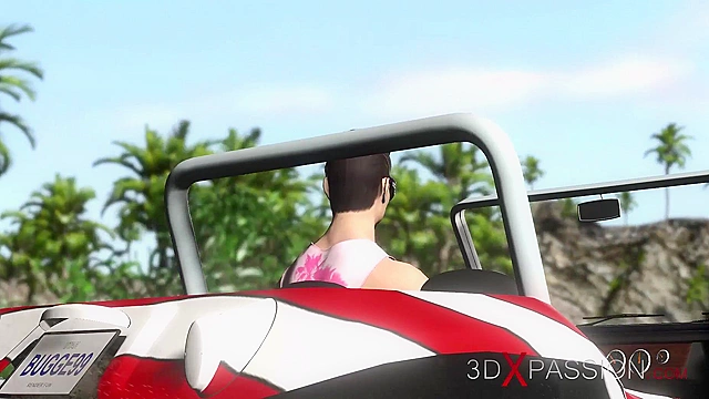 Hot 3d animated horny brunette has passionate sex on the beach