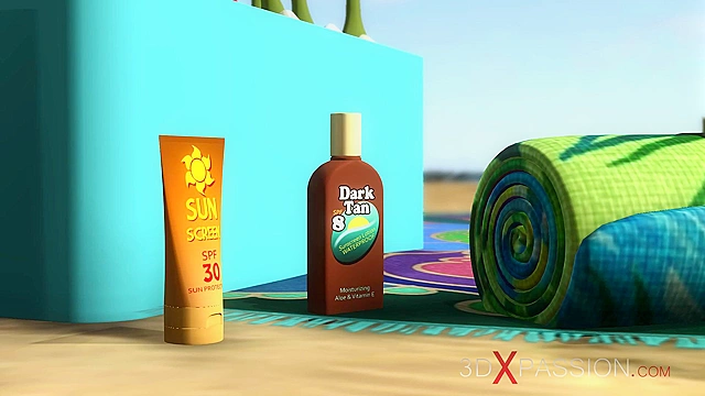 Hot 3d animated horny brunette has passionate sex on the beach