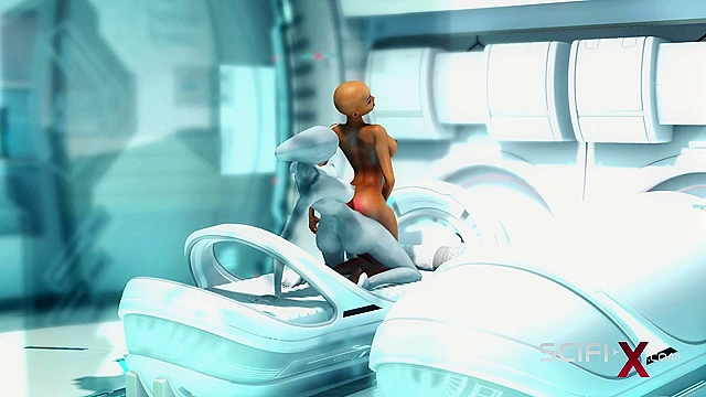 Futa alien face fucks bald human girl in scifi lab