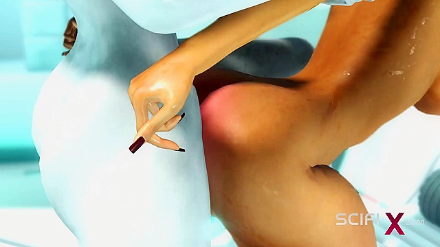 Futa alien face fucks bald human girl in scifi lab