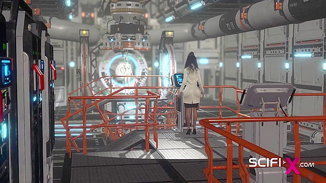 Futa alien face fucks bald human girl in scifi lab