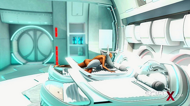 Futa alien face fucks bald human girl in scifi lab