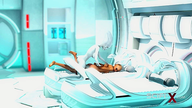 Futa alien face fucks bald human girl in scifi lab