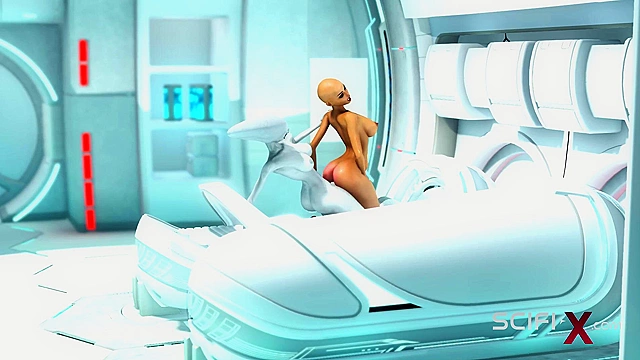 Futa alien face fucks bald human girl in scifi lab