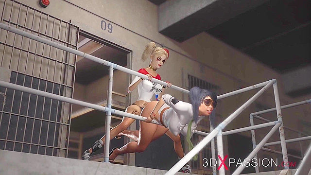 Harley Quinn ass fucks a Prison officer with a strapon