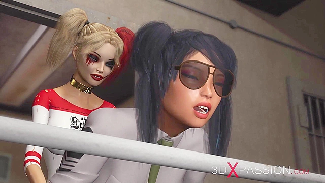 Harley Quinn ass fucks a Prison officer with a strapon