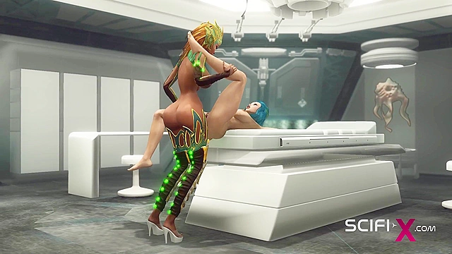 Futa alien ass fucks a young busty sexy hottie in the sci-fi lab