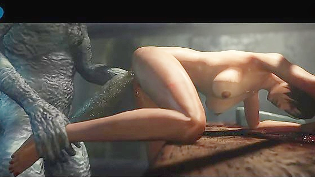 Zombie monster uses his long tongue and big dick to fuck Ada Wong