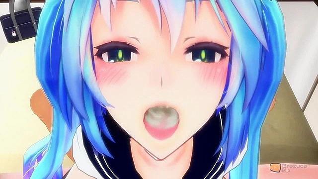 Hatsune Miku doing Amazing Blowjob & Swallowing