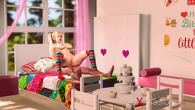 Sweet pigtailed blonde birthday girl gets fucked by her brother