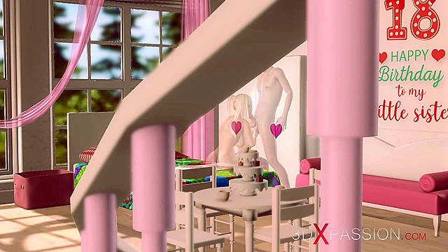 Sweet pigtailed blonde birthday girl gets fucked by her brother