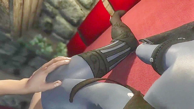 Dark elf is caught masturbating her wet cunt and gets banged on the table