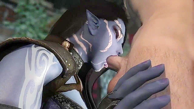 Dark elf is caught masturbating her wet cunt and gets banged on the table