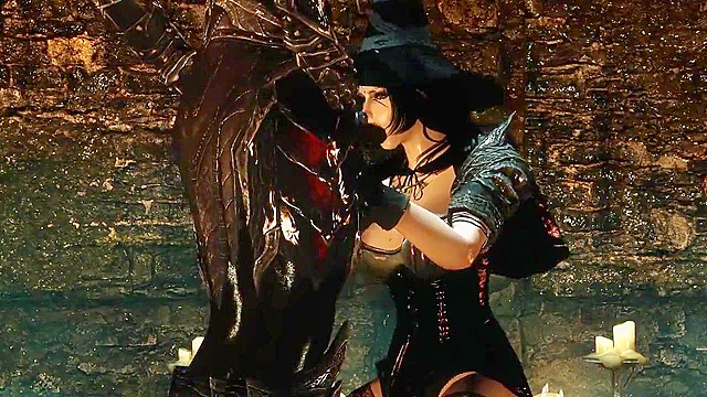 Pretty looking skyrim witch babe gets her mouth used for sex and facial